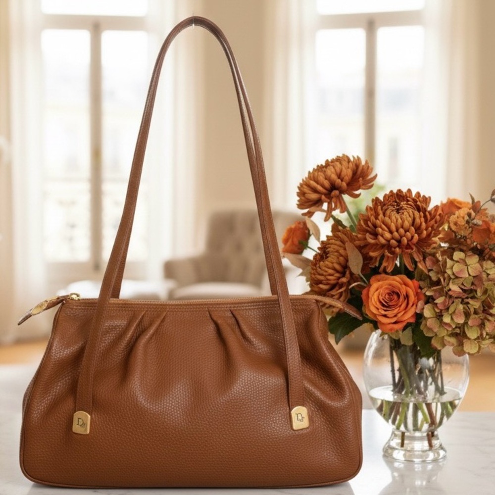 RARE Vintage Christian Dior Brown Grained Leather Shoulder Bag / Hobo